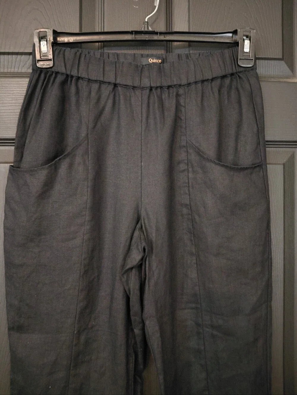 Quince Sz. S Black 100% European Linen Tapered Ankle Pants